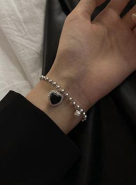 复古嘻哈圆珠爱心手链ins简约嘻哈小众设计手饰2021新情侣手链