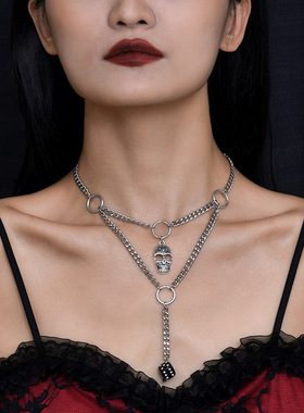 复古哥特式链条多层骷髅头项链