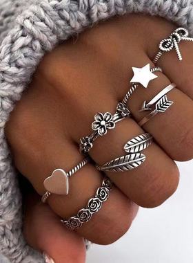 蝴蝶结爱心五角星花朵树叶戒指