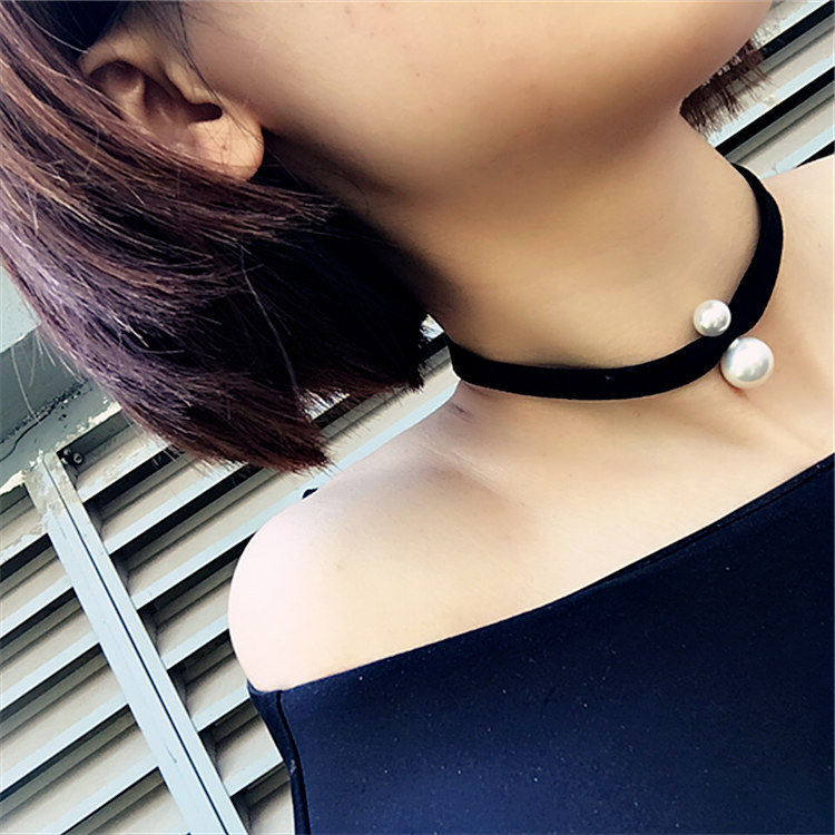 原宿学院风女士黑色绒布锁骨链