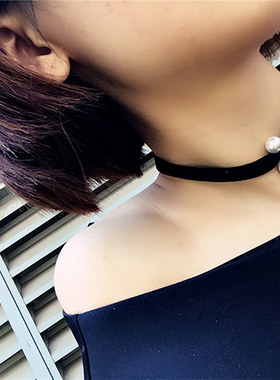 原宿学院风女士黑色绒布锁骨链
