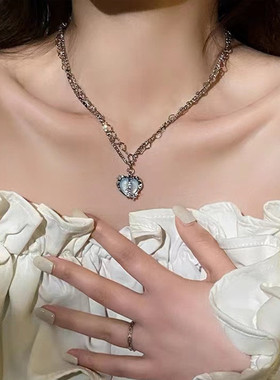 多层锆石锁骨链爱心项链女