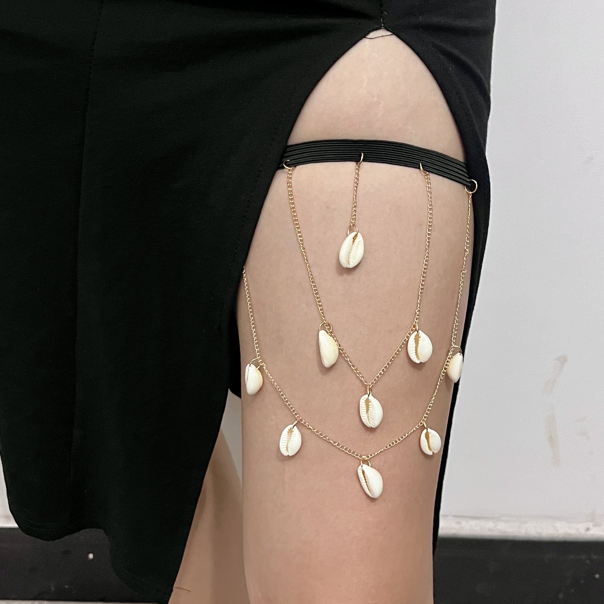 多层流苏贝壳吊坠大腿链女