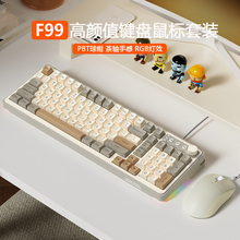 硕臣F99有线键盘鼠标套装机械茶轴手感RGB灯女生办公电脑电竞游戏