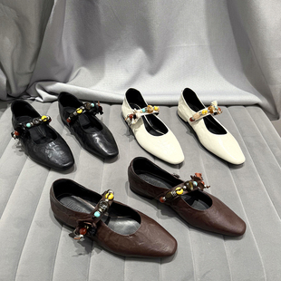 欧洲站乐魔女鞋2026年早春新款欧货真皮浅口低跟平底玛丽珍鞋单鞋