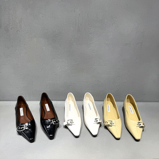 欧洲站女鞋2026年早春新款欧货真皮浅口皮带扣坡跟单鞋欧美高跟鞋