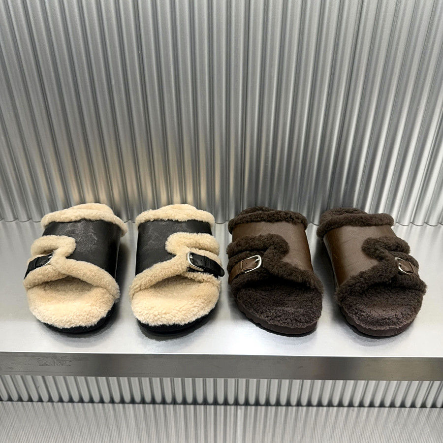欧洲站羊羔毛厚底一字拖鞋女