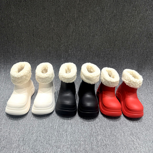 欧洲站加绒短靴女2025年冬季 欧货圆头厚底舒适轻便雪地靴棉靴 新款