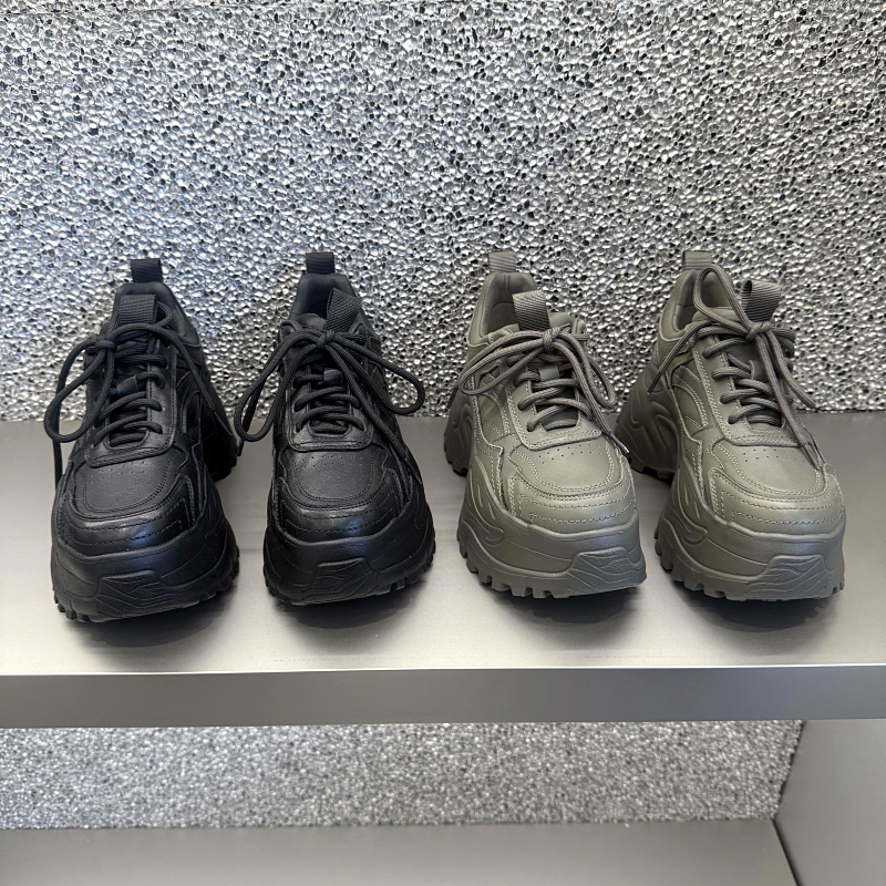 欧货真皮厚底增高圆头休闲鞋女