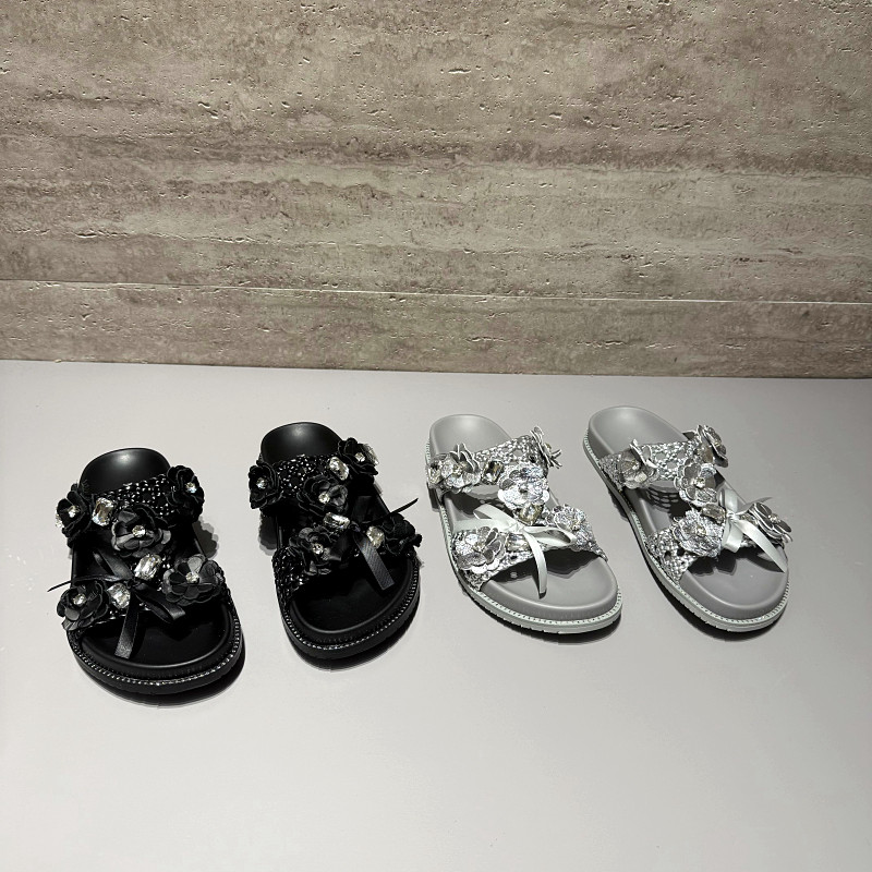 欧货真皮编织露趾休闲凉拖女