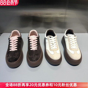 歐貨圓頭厚底板鞋 新款 2025年秋季 休閑鞋 球鞋 時尚 歐洲站真皮女鞋