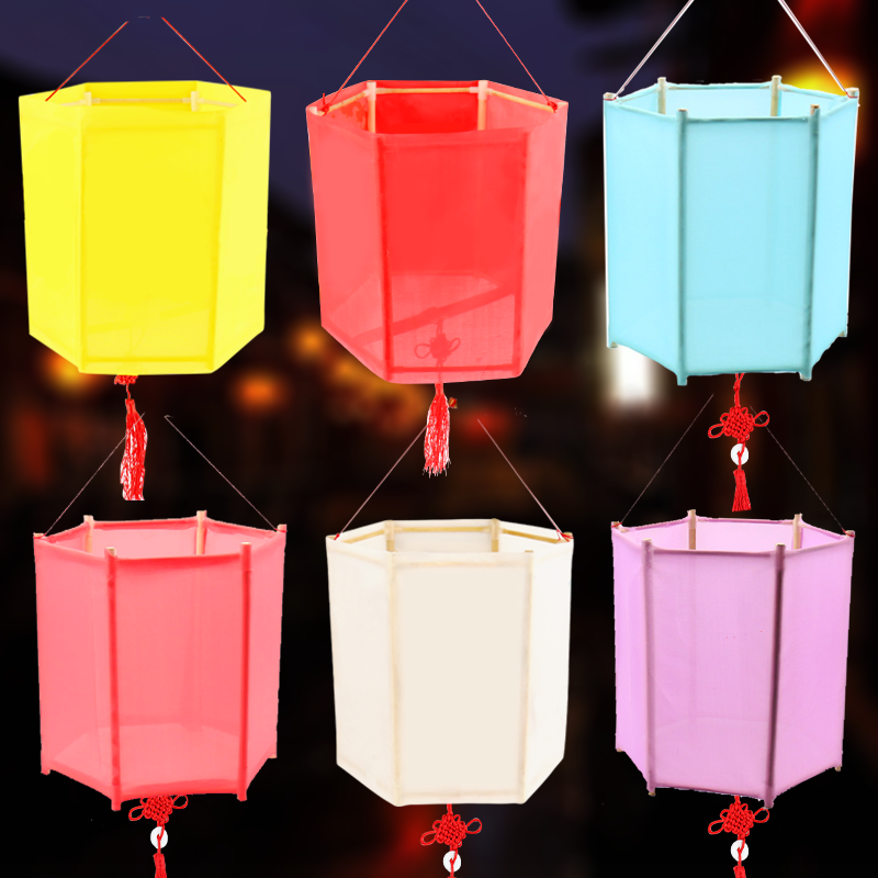 元旦春节六角布宫灯花灯手工diy制作材料包儿童手提发光自制灯笼