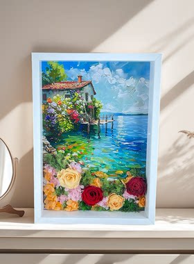 永生花玫瑰绣球画框成品送女友