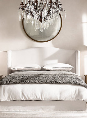 法式乡村复古白色婚床美国Rh原单亚麻双人床现代简约家用软包床