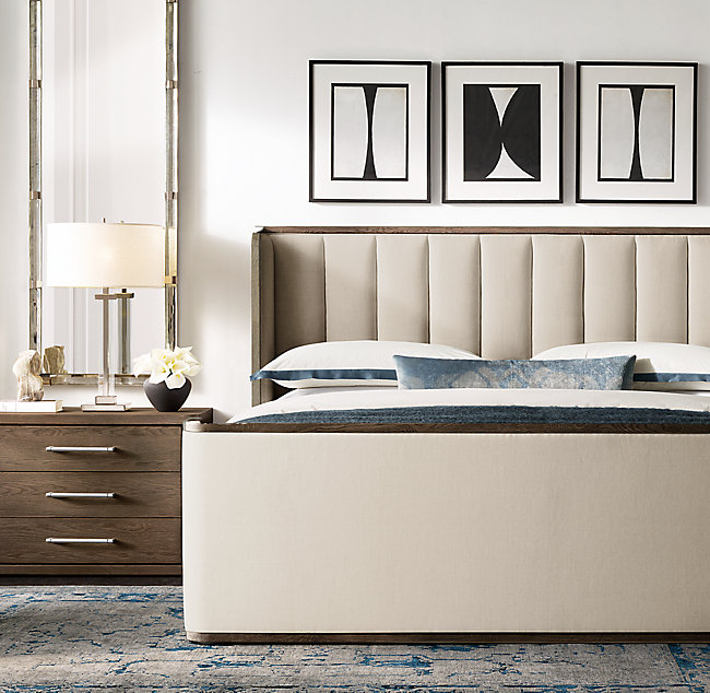 美国Rh原单美式乡村复古双人床现代简约布艺软包床主卧家用实木床