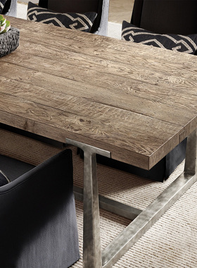 美国Rh家具实木家用茶桌现代简约长方形餐桌美式复古锻打吃饭桌子