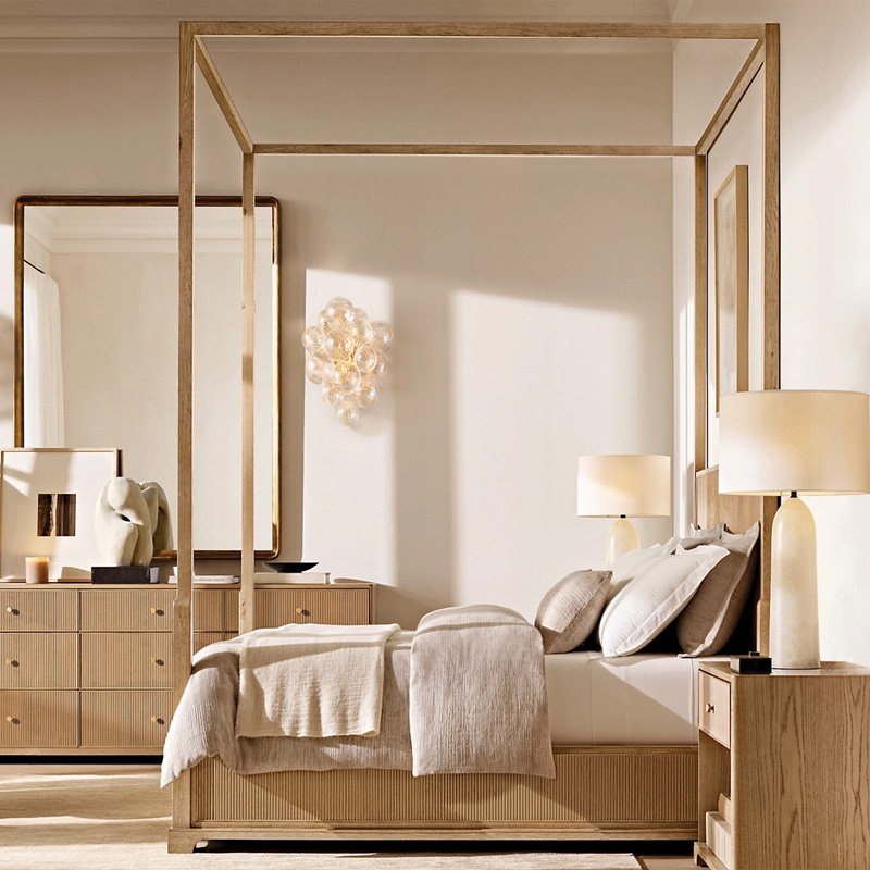 美国Rh家具美式乡村双人床现代简约主卧家用实木架子床卧室婚床