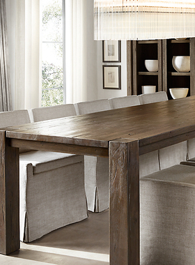 法式乡村复古家用实木长餐桌美国Rh家具现代简约西餐桌别墅茶桌