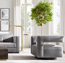 美式复古卧室家用休闲椅现代简约白色亚麻布艺单人沙发真皮老虎椅