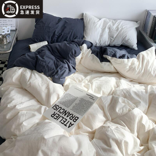 春夏ins四件套床单被套被罩床笠款 100%非全棉纯棉床品宿舍床上三