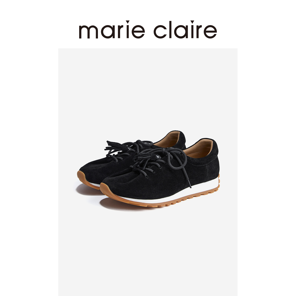 MC女鞋午夜巴黎黑森系串珠牛反绒棕袋鼠德训鞋marieclaire女鞋