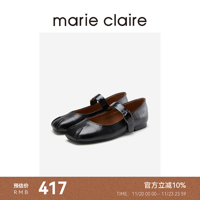 MC女鞋午夜巴黎黑法式慵懒双褶玛丽珍单鞋夏季marieclaire女鞋