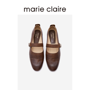 marieclaire女鞋 MC女鞋 水洗马皮豆豆玛丽珍百搭小皮鞋