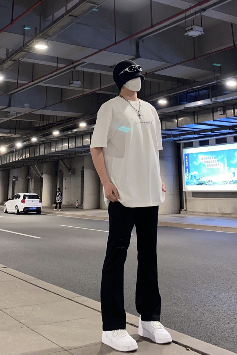 早秋美高街纯黑色弹力修身直筒大码微喇情侣牛仔裤男K860-P50,男装牛仔裤,星座205