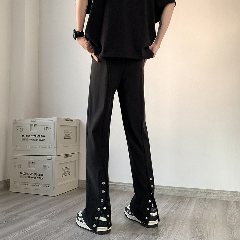 高街vibe开叉排扣高级感休闲裤男修身直筒西裤女KK366-P65-控88,男装西裤,星座205