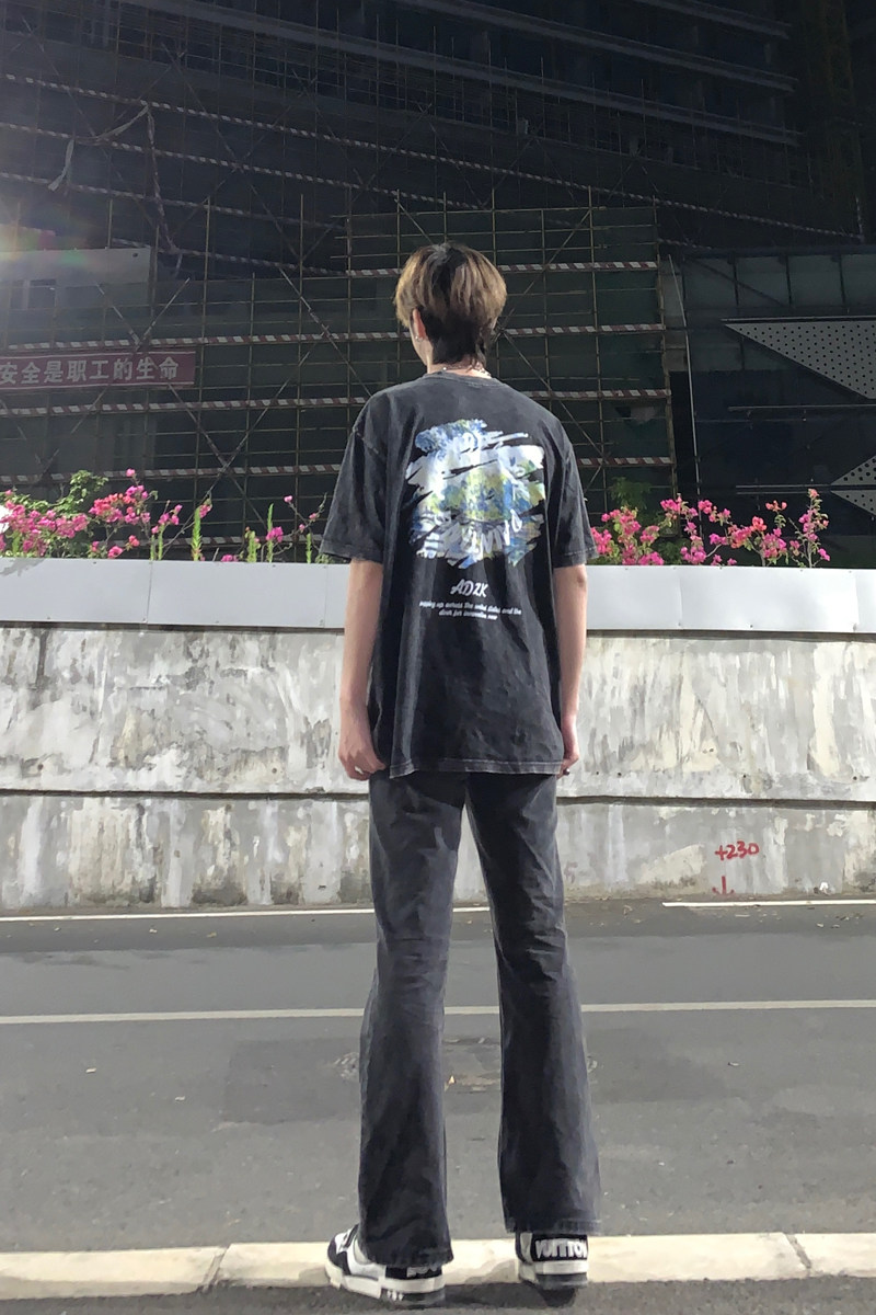 早秋美高街纯黑色弹力修身直筒大码微喇情侣牛仔裤男K860-P50,男装牛仔裤,星座205