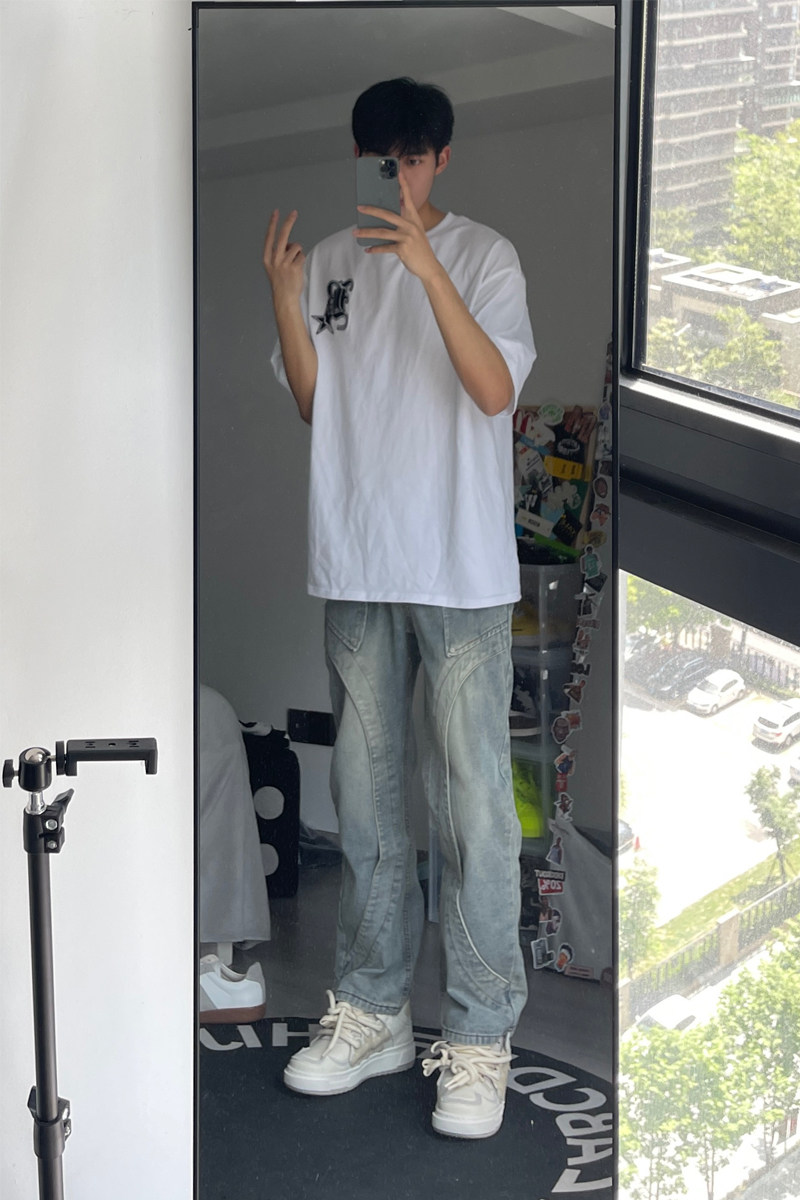 早秋新款美式高街设计感直筒宽松牛仔裤男休闲长裤K833-P65控88,男装牛仔裤,星座205