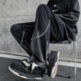 早秋高街vibe黑色扎染设计感链条修身微喇牛仔裤男K880-P55控78，男装牛仔裤，星座205