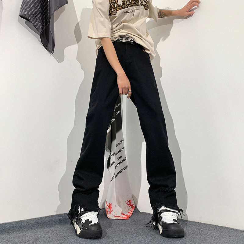 春夏美式vibe裤高街黑色破洞微喇直筒毛边牛仔裤男K890-P55,男装牛仔裤,星座205
