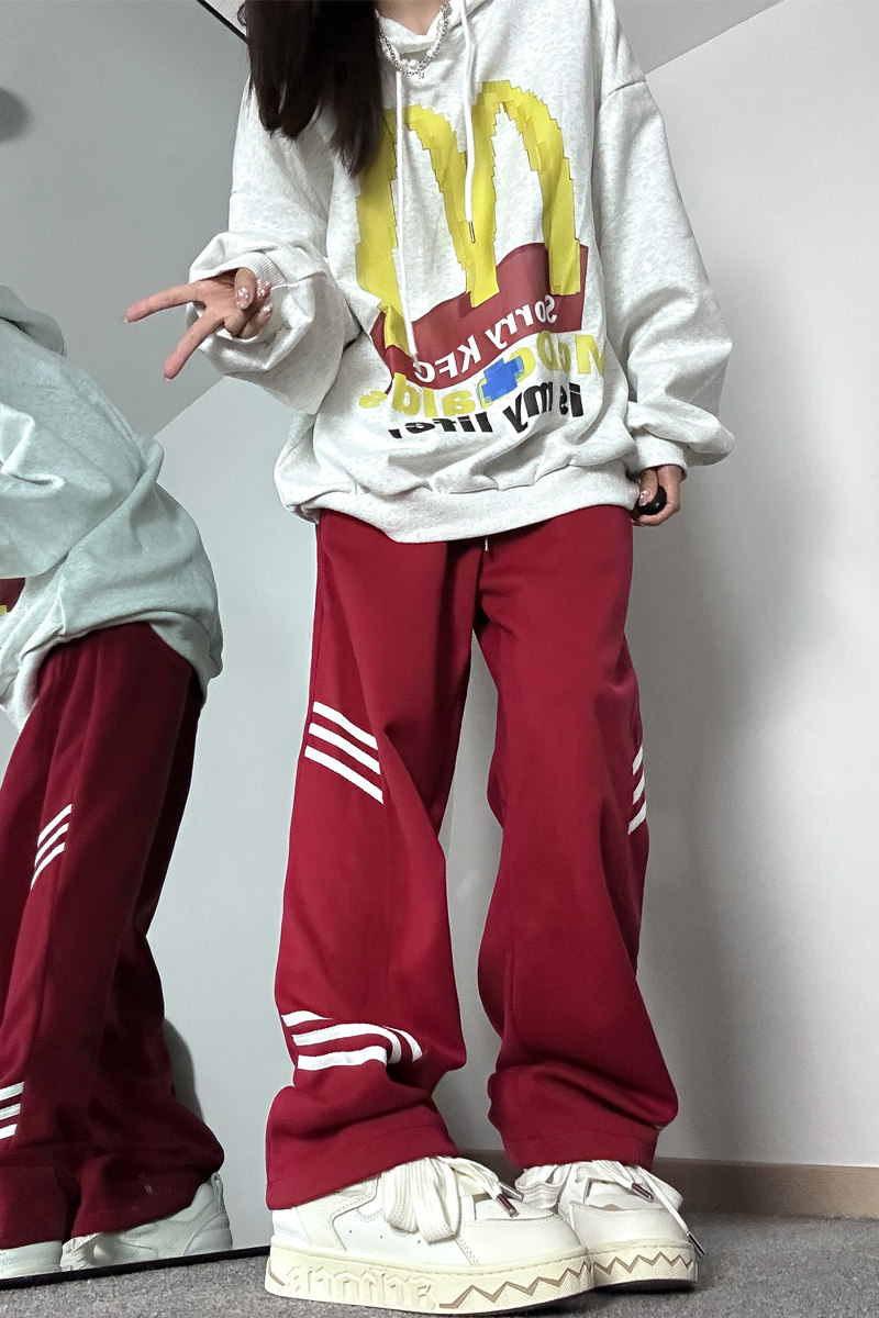 品质重磅宽松直筒运动休闲条纹卫裤男松紧腰阔腿裤女K913-P50,男装休闲裤,星座205