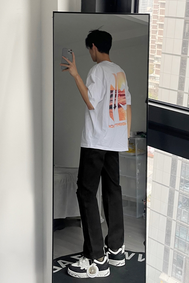 早秋美高街纯黑色弹力修身直筒大码微喇情侣牛仔裤男K860-P50,男装牛仔裤,星座205