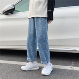 松紧腰欧美街头满印刺绣高街抽绳腰果花大码宽松牛仔裤男K227-P45，男装牛仔裤，星座205