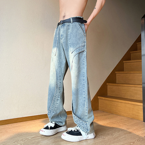 早秋新款美式高街设计感直筒宽松牛仔裤男休闲长裤 K833-P65 控88图片