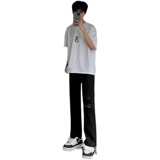 早秋美高街纯黑色弹力修身直筒大码微喇情侣牛仔裤男K860-P50，男装牛仔裤，星座205
