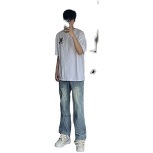 早秋新款美式高街设计感直筒宽松牛仔裤男休闲长裤 K833-P65 控88图片