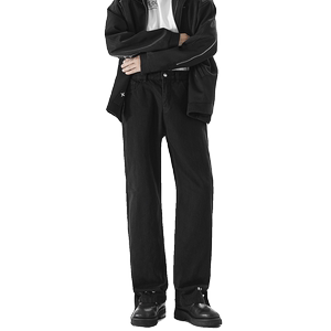 黑色设计款排扣牛仔裤宽松直筒金属扣复古休闲裤男 K910-P50图片