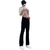 早秋美高街纯黑色弹力修身直筒大码微喇情侣牛仔裤男K860-P50，男装牛仔裤，星座205