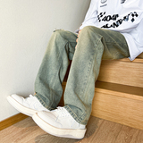 早秋高街vibe宽松牛仔裤黄泥染直筒休闲裤男K636-P58控78，男装牛仔裤，星座205