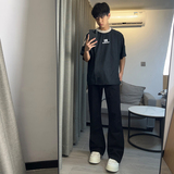早秋美高街纯黑色弹力修身直筒大码微喇情侣牛仔裤男K860-P50，男装牛仔裤，星座205