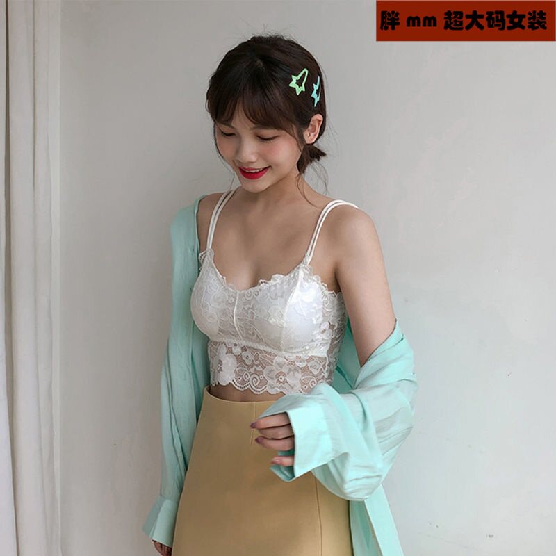 230斤加大码薄蕾丝吊带内衣无痕女胖妹M无钢圈抹胸文胸罩内搭外穿