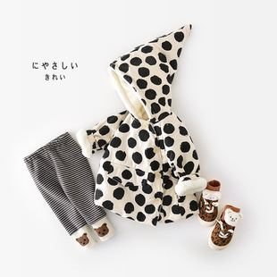 冬季新款韩版男女宝宝波点魔法帽子棉服婴儿童加厚保暖斜门襟外套