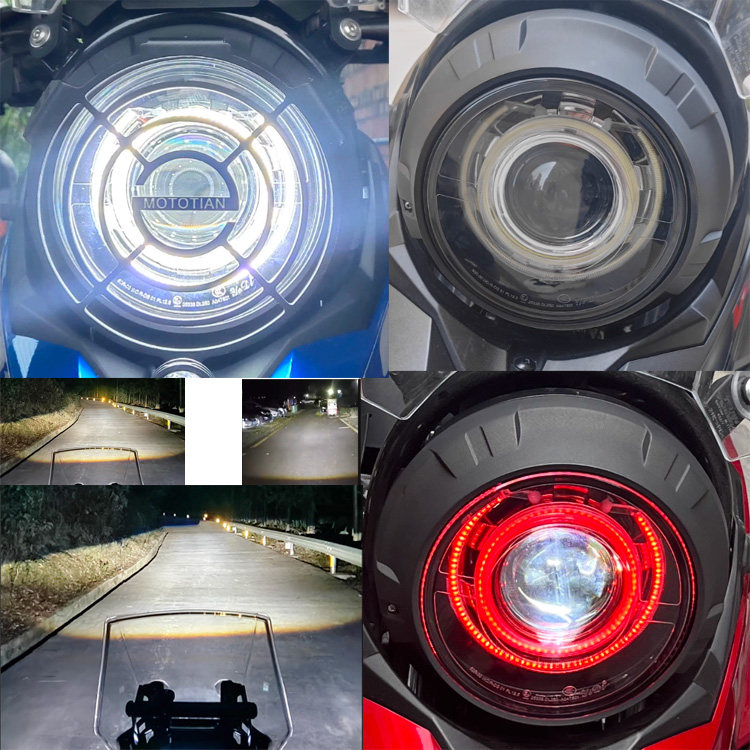 DL250大灯摩托车改装海5 LED双光透镜 天使眼恶魔眼 大灯总成幻彩