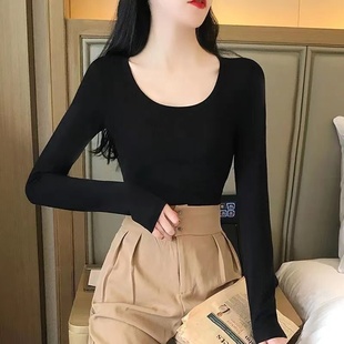 清仓特惠 t恤内搭秋衣百搭大码 黑白色打底衫 长袖 上衣 女修身