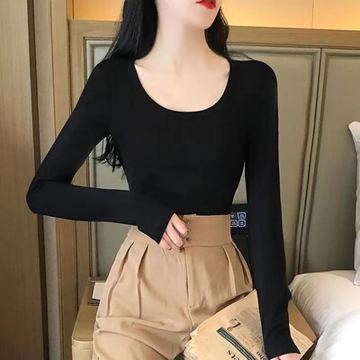 【清仓特惠】黑白色打底衫女修身长袖t恤内搭秋衣百搭大码上衣