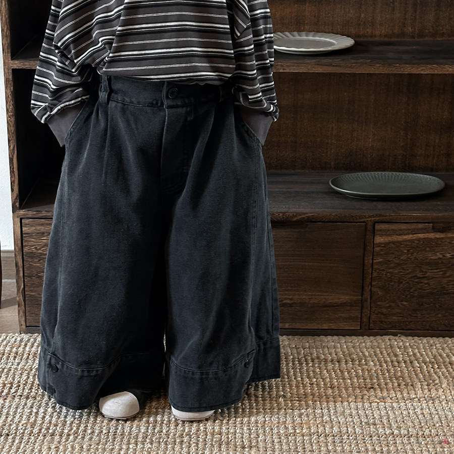 男女童新款秋装棉质牛仔裤2025中小童森系长裤复古宽松阔腿喇叭裤