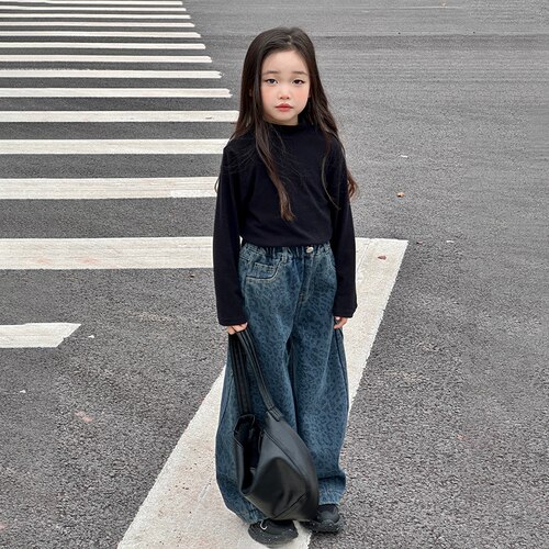 女孩网红宽松阔腿裤豹纹休闲裤